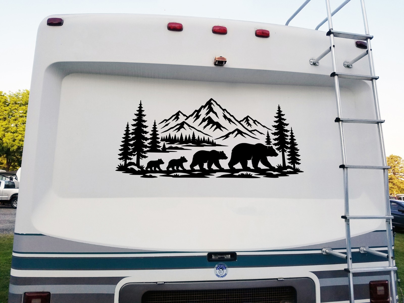 Bear Family Mountains Forest V9 Vinyl Decal Wildlife Adventure Window RV Camper