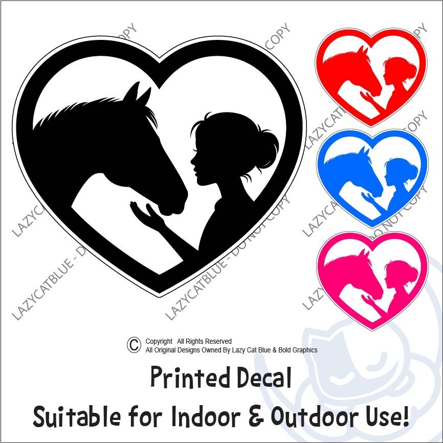Horse & Girl Heart Decal Sticker Love Cowgirl Trail Show Ride Country Western