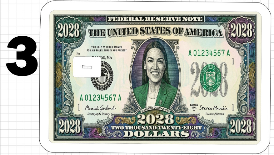AOC Alexandria Ocasio Cortez 2028 Bill Credit ATM Debit Gift Card Skin Sticker