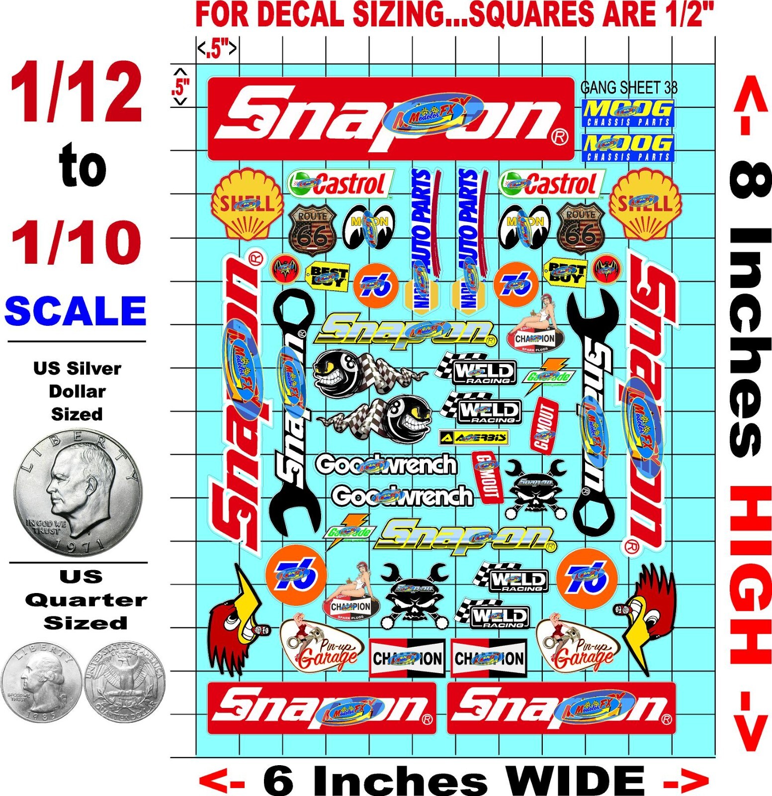 WHITE Vinyl Sticker Sheet 38-R/C MODEL Decal fits 1/10-1/16 ScalesnaponRACING