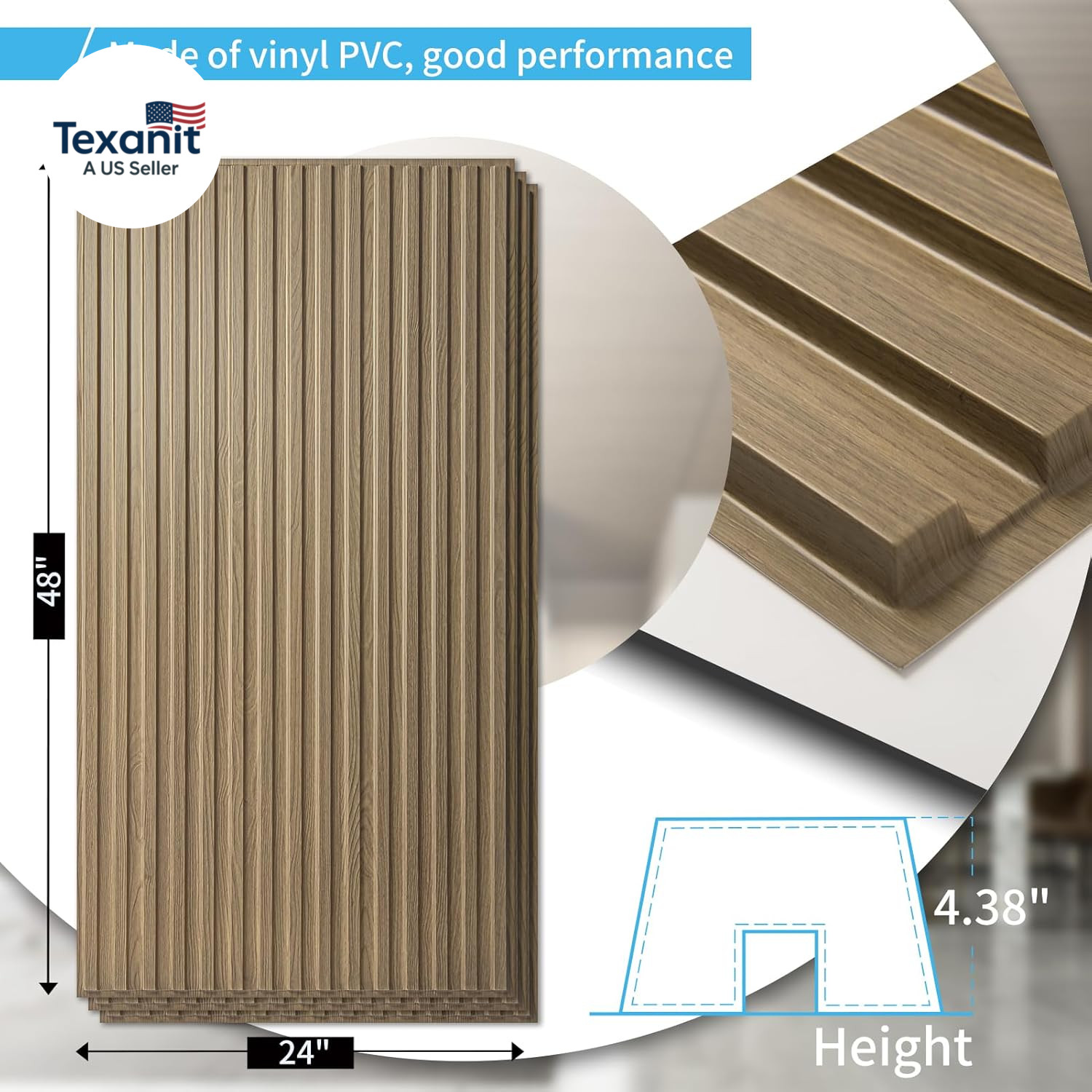 6-Pack Slat Design 3D Wall Panels for Interior Wall Decor, 2X4 FT PVC Decorative