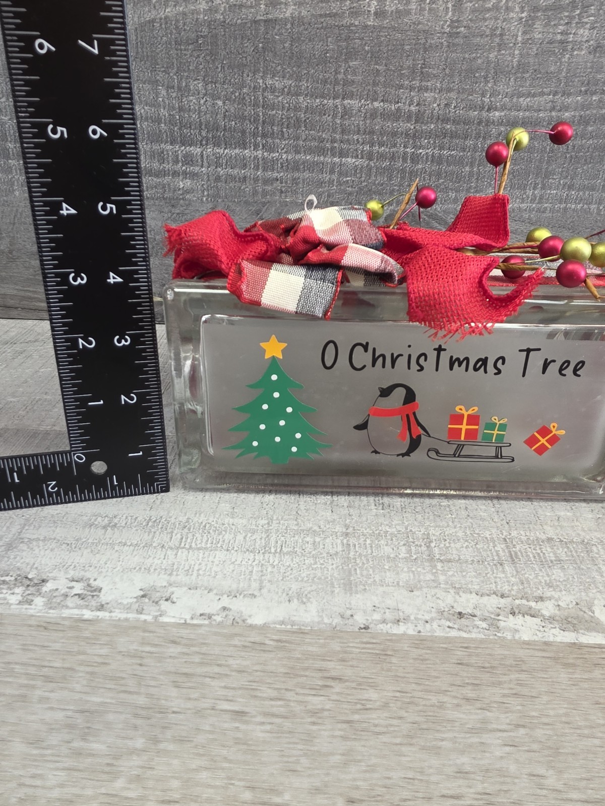 Handcrafted Christmas Penguin Glass Block 8x4x3" Lights Up O Christmas Tree g50