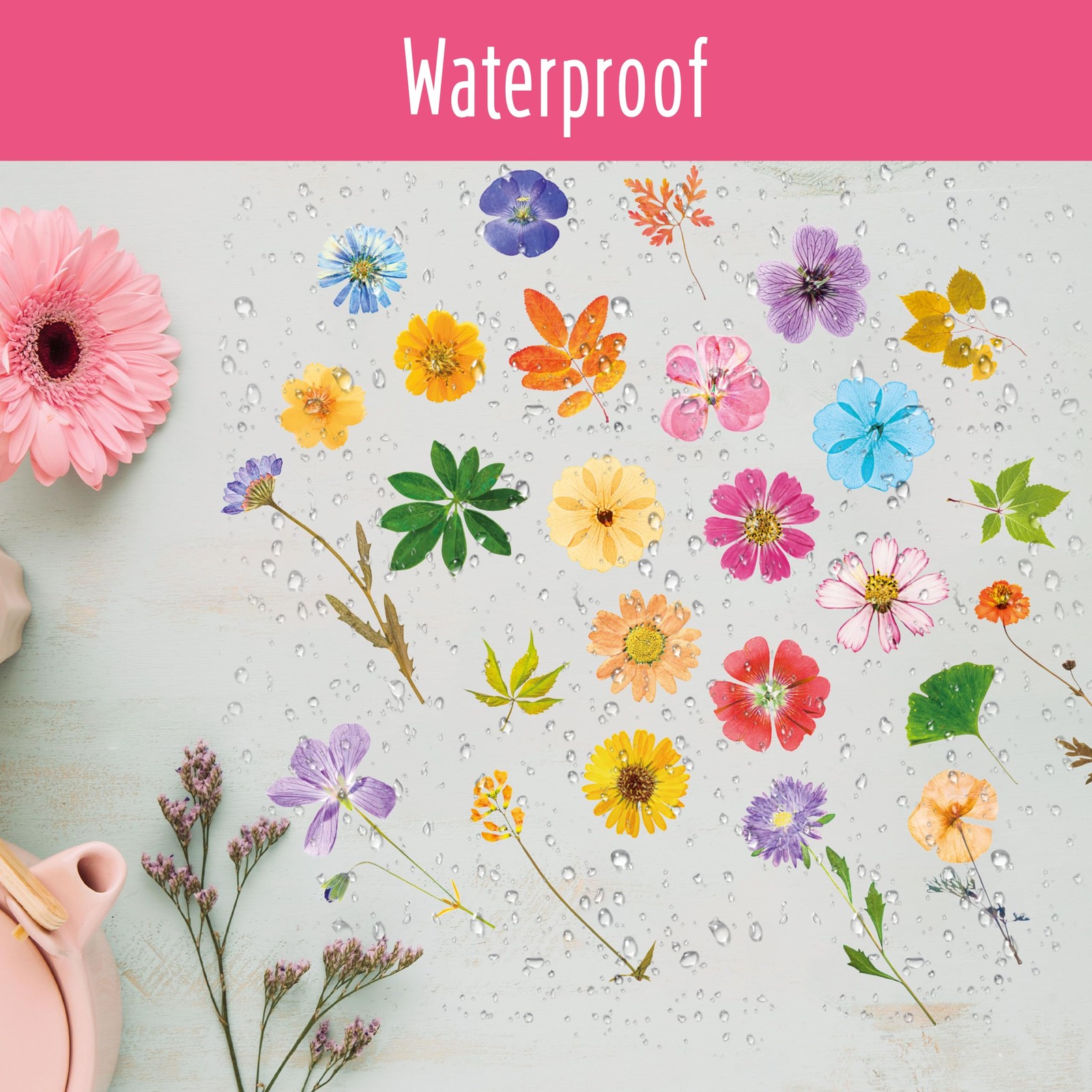 370+ PCS PVC Flower Stickers, Self-Adhesive PVC Greenery Stickers Nature Plant D