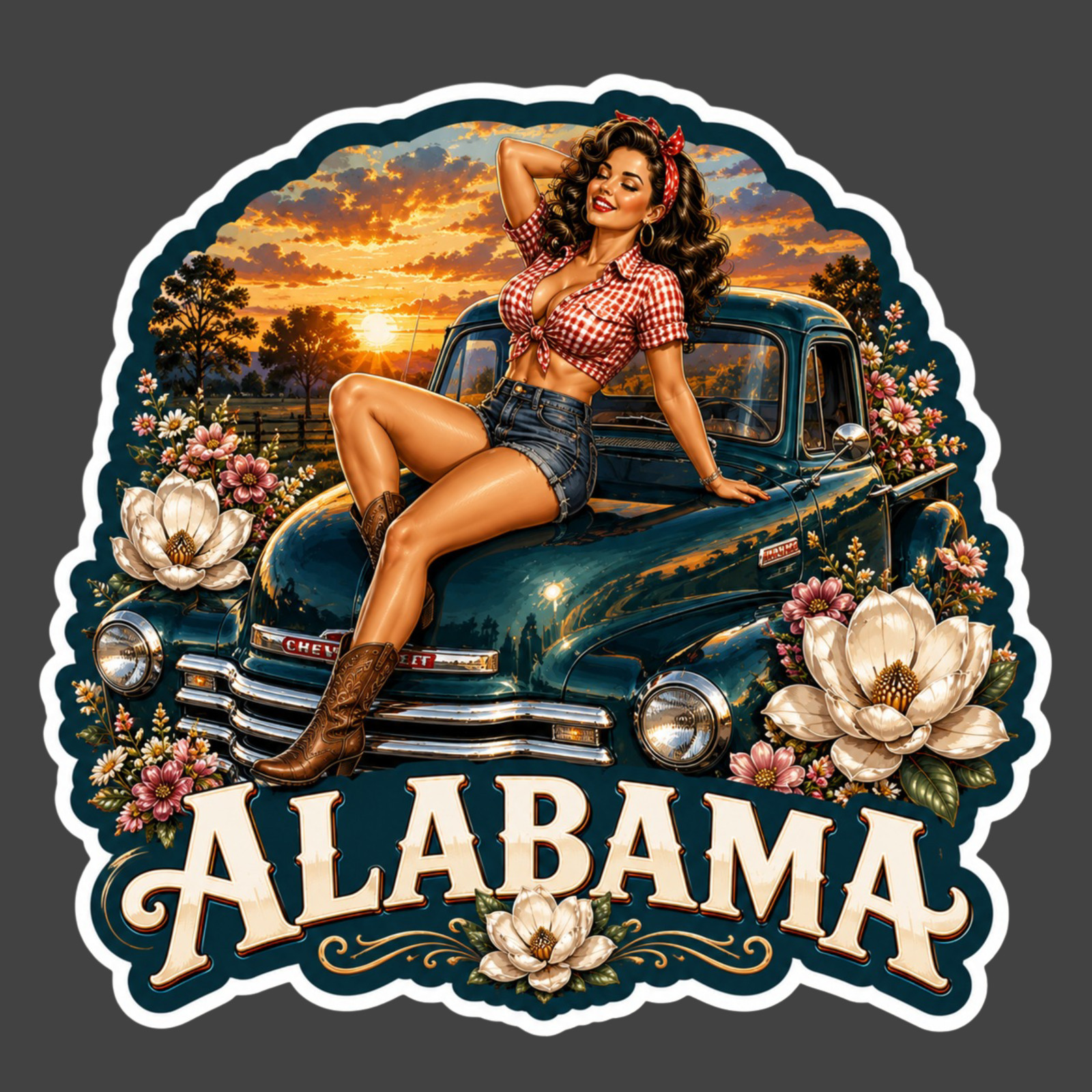 Alabama Sticker Vinyl Decal Pinup Girl Vintage Truck Sunset Southern