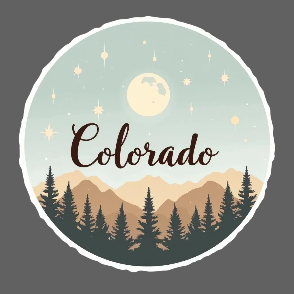 Colorado Sticker Vinyl Decal Forest Night Stars Moon Retro Circle