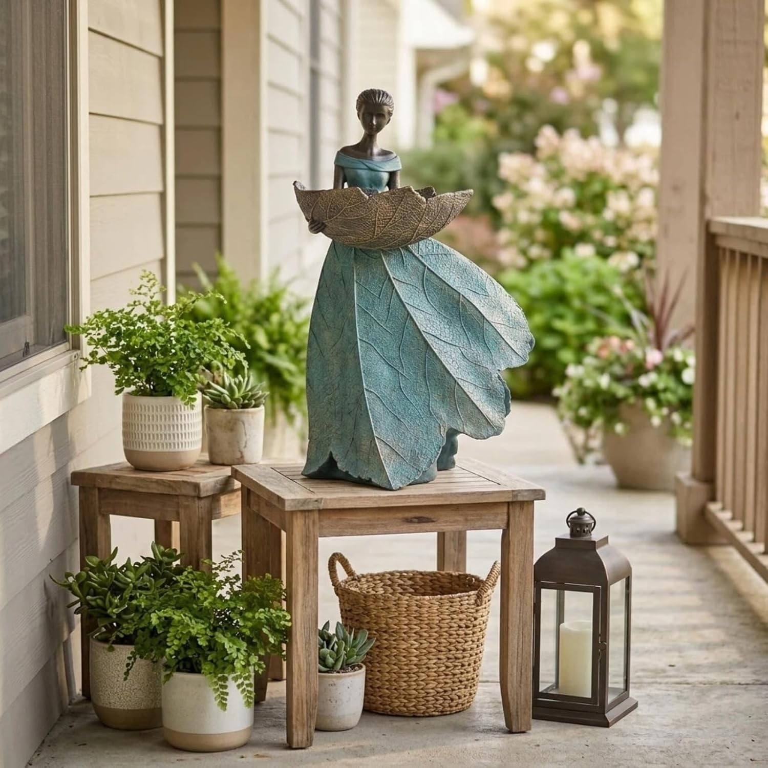 Fairy Garden Statues Bird Feeder – 12 Inch Resin Outdoor Fairy Statue for Garden