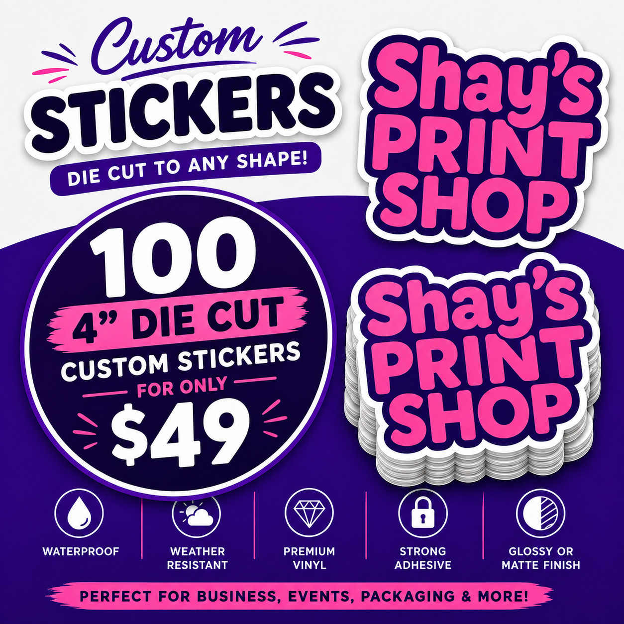 100 Custom 4" Die Cut Stickers | Upload Your Logo | Waterproof Vinyl Decals