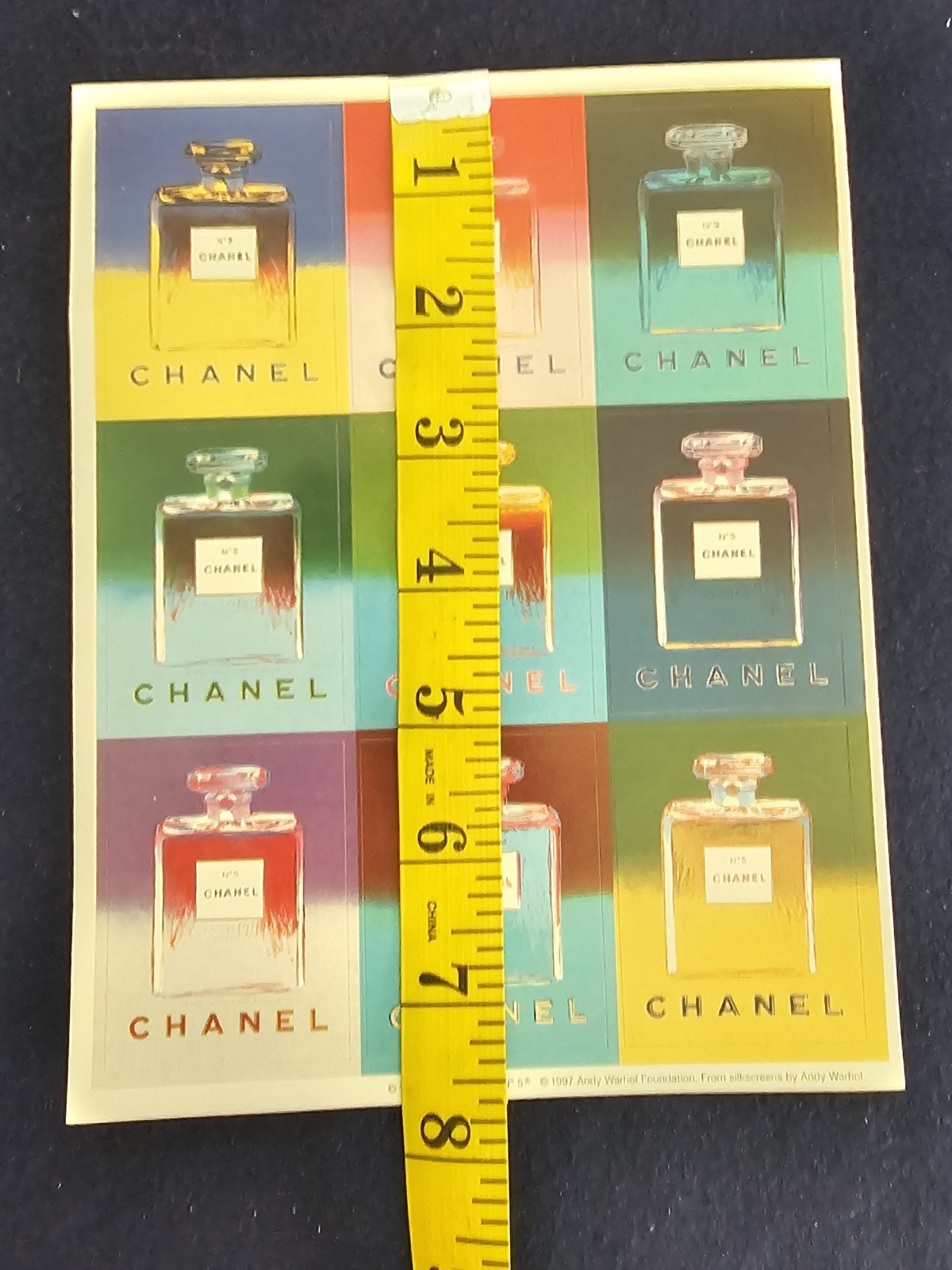 Authentic Set of 9 Paper 1997 Andy Warhol Chanel No. 5 Stickers, Each 2.5" x 2"