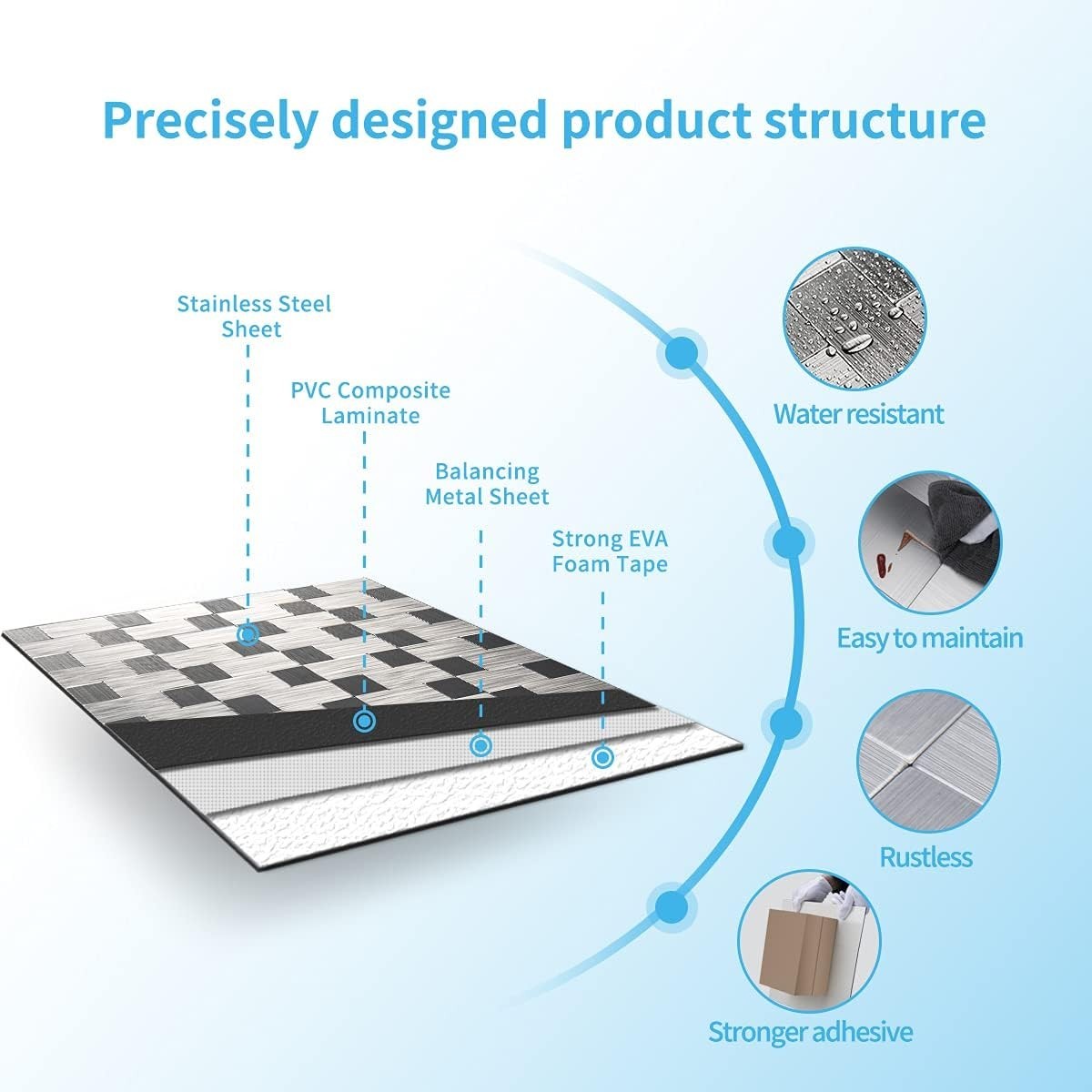 10-Pack Self-Adhesive Metal Backsplash Peel and Stick 12×12, A16015