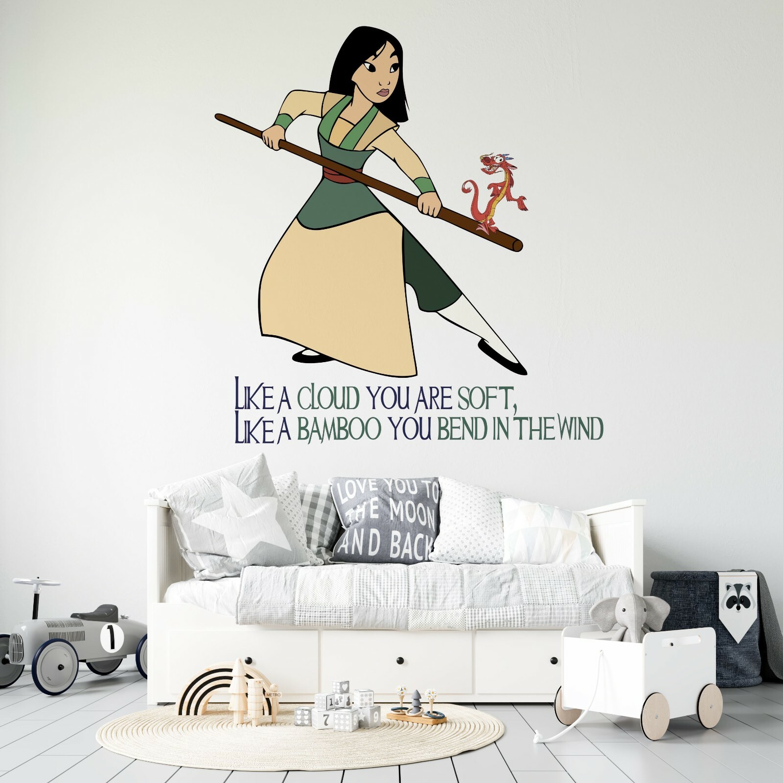 You Are Soft Like A Bamboo You Bend In The Wind | Mulan & Mushu Wall Decal 20×21