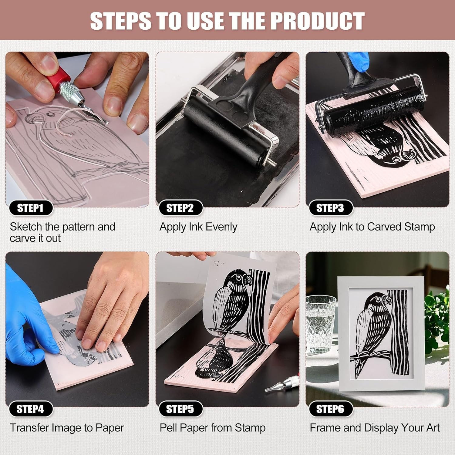 Linocut Kit for Printmaking – Arts and Crafts for Adults – Christmas DIY Kit