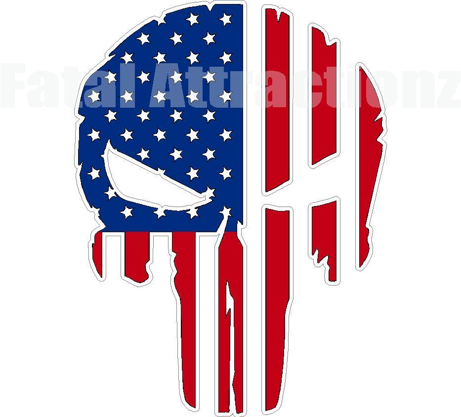Rugged American Flag Skull Vinyl Sticker Decal USA patriotic stars stripes
