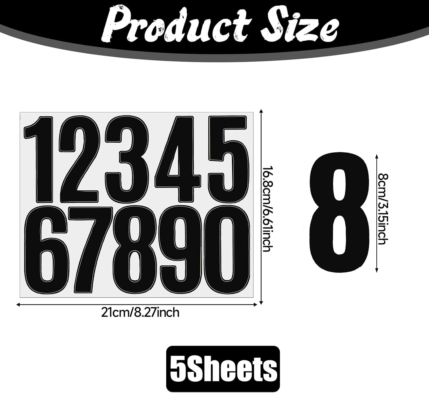 5 Sheets Black Number Stickers, 3 in Vinyl Stick on Numbers, 0-9 Waterproof A…