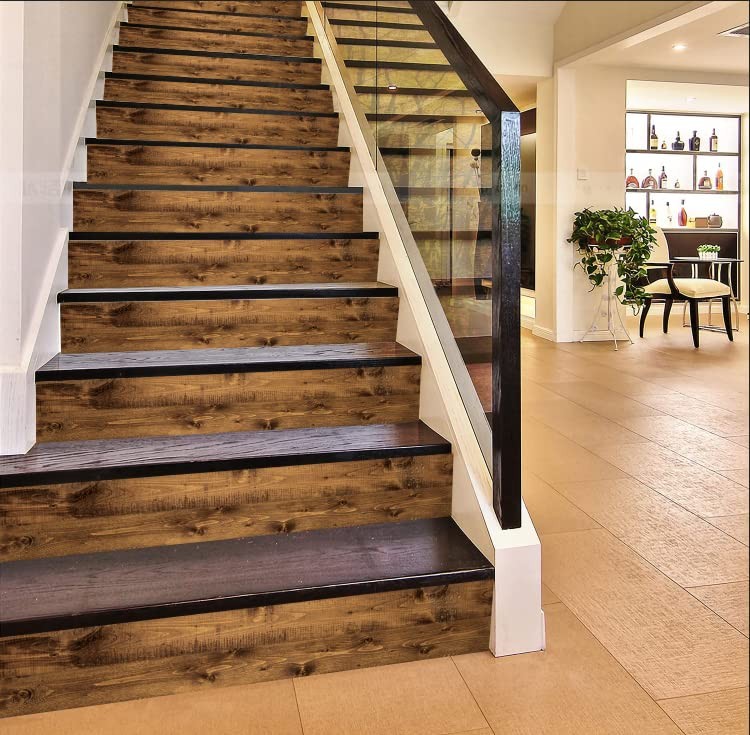 artfanke 13Pcs Vintage Wood Grain Stair Stickers Peel and Stick – Faux Wood S…
