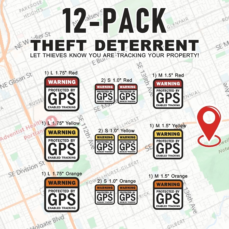12 PACK GPS Tracking Warning INSIDE MOUNT Theft Deterrent Stickers High Quality