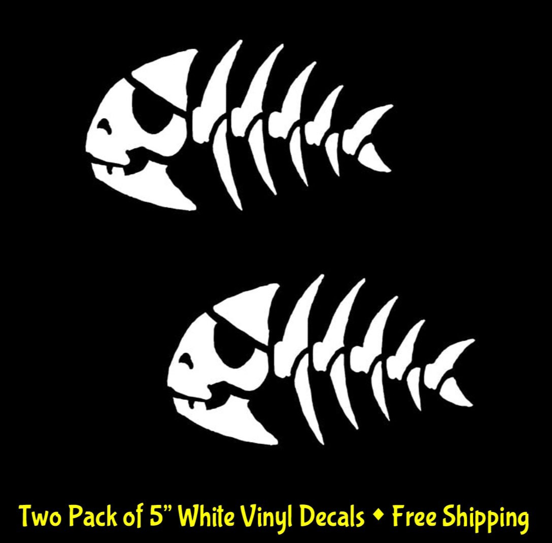 FSM Jolly Pirate Fish Two Pack 5" White Vinyl Decals Car Truck Window Laptop Mug