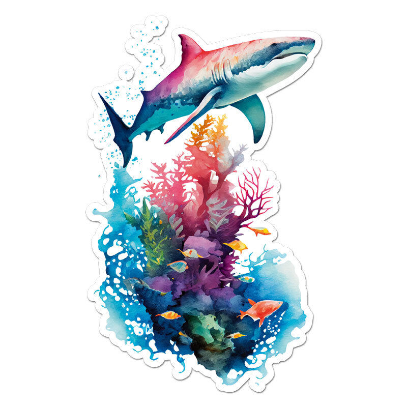 Shark Coral Reef, Vinyl Decal Sticker, Indoor Outdoor, 3 Sizes, #11357
