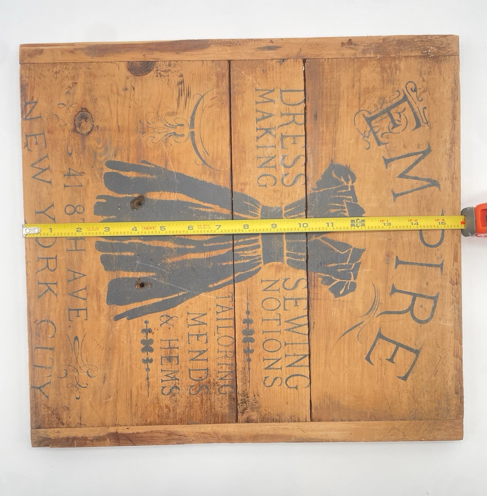 Vintage Empire Dressmaking Wood Sign 15.5”x14.5” Tailoring NYC Décor