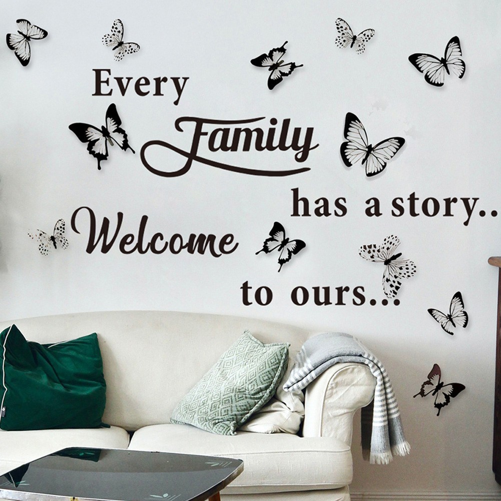 Family Wall Stickers 28*58cm Art Butterflies DIY Decal Decor Home Large