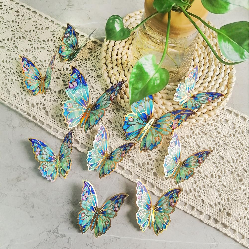 12Pcs Golden Edged Butterfly Wall Sticker 3D Butterflies Room Decor Decals Home