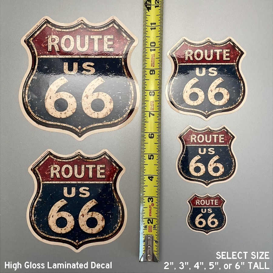 Distressed Historic Route 66 Gloss Laminated Stickers / Decals Choose Size 2-6"