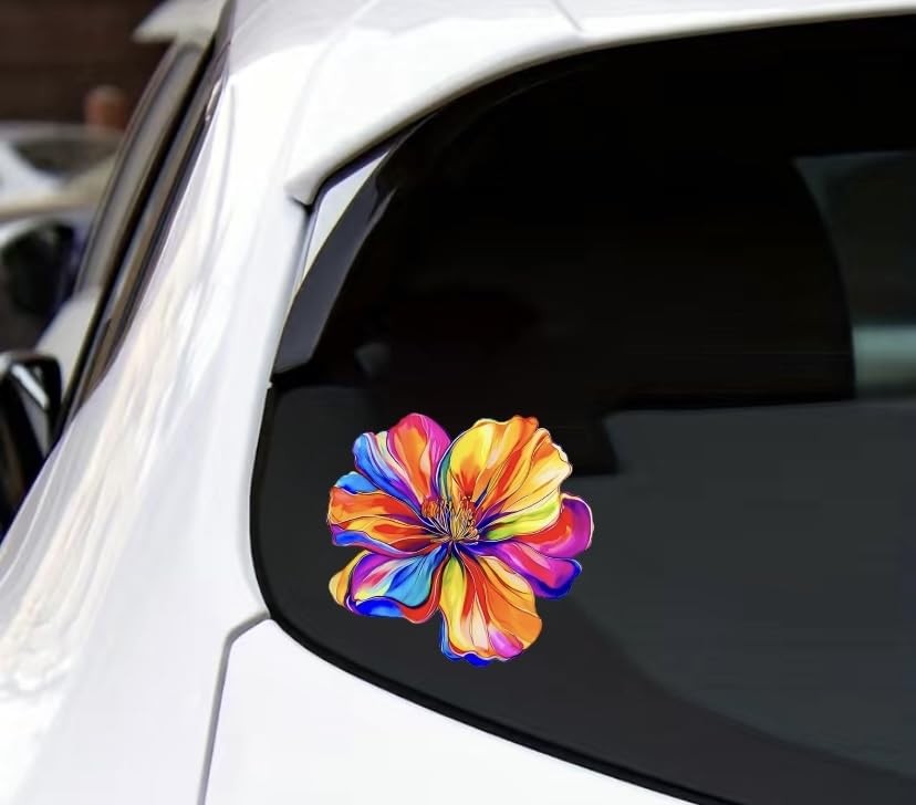 MAKTEM One Large Rainbow Hologrpahic Flower Car Decal, Waterproof Removable F…