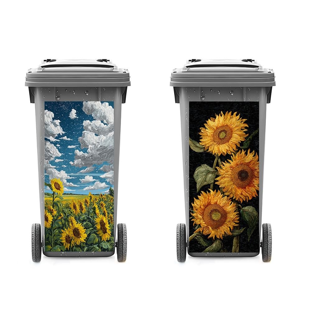 2 PC Trash Can Sticker 14.57 × 32.28 Inch Sunflower Floral Design Vinyl Stick…