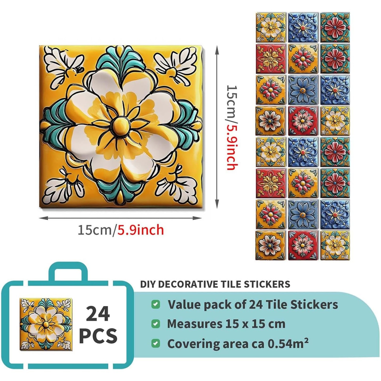 Peel & Stick Wall Decal Tile Stickers Kitchen Bathroom Home Decor 5.9"X5.9" 24PC