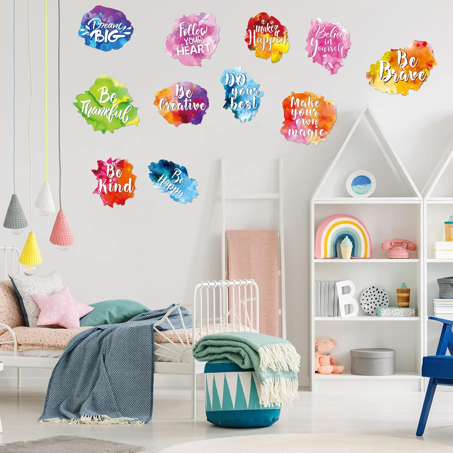 6 Sets/12 Pcs Back to School Inspirational Classroom Wall Decal Watercolor Motiv