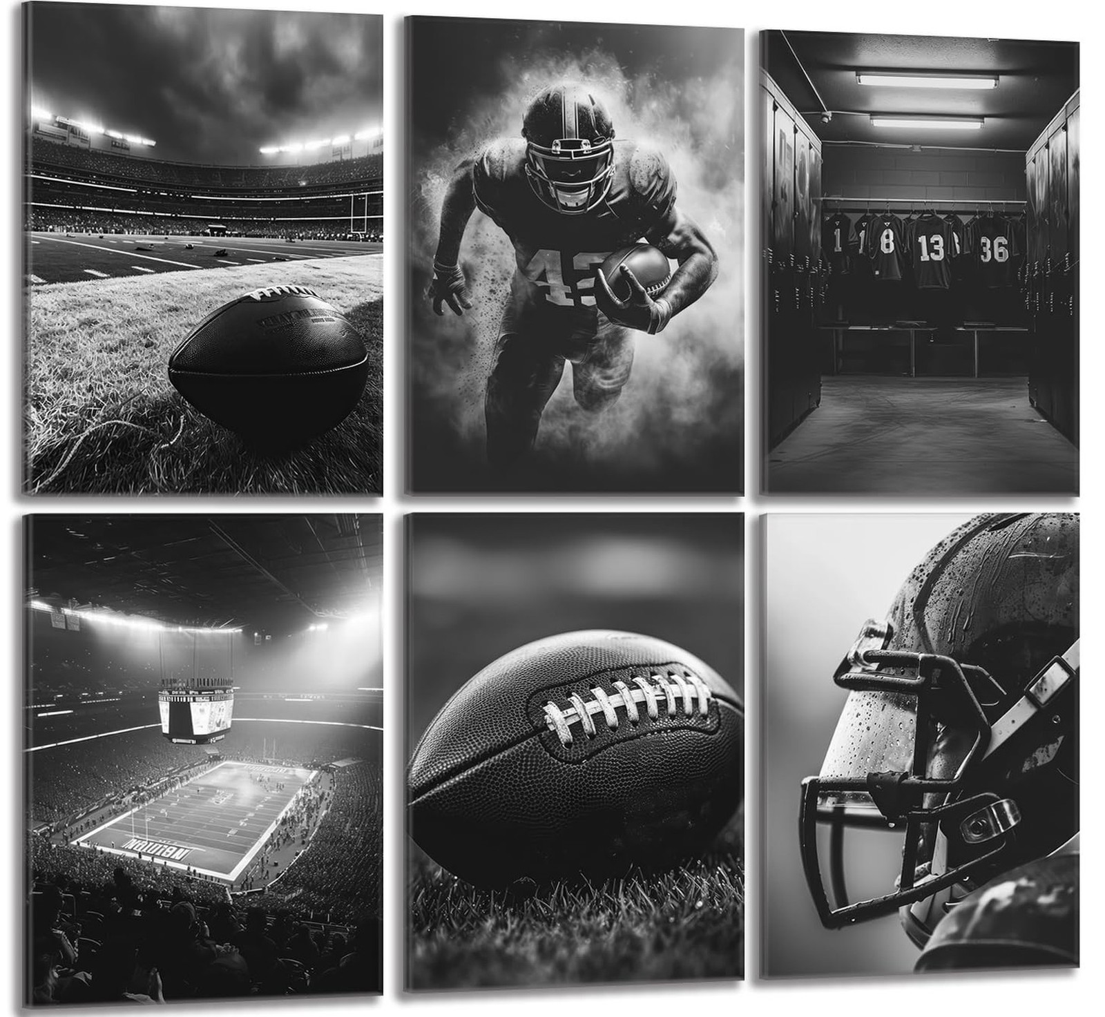 6Pcs Football Canvas Wall Art Rugby Field Stadium Sports Theme Picture Wall D…