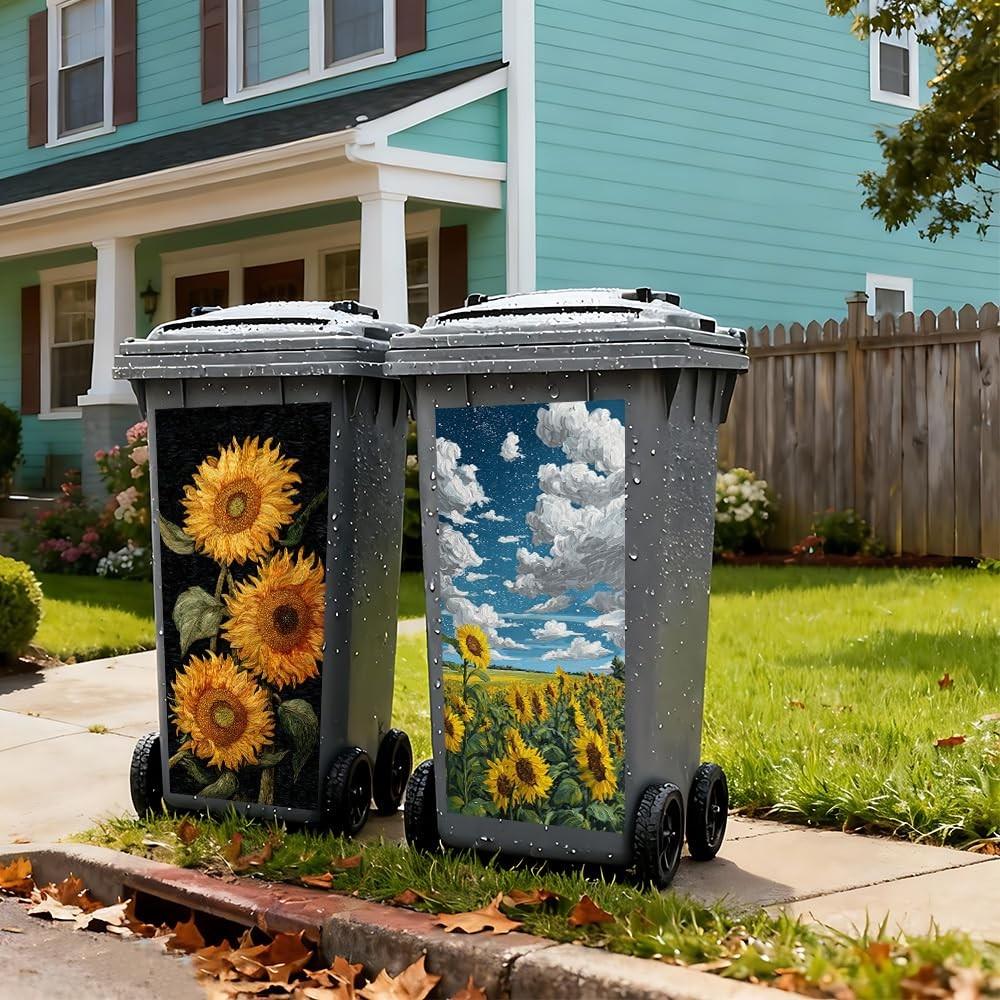 2 PC Trash Can Sticker 14.57 × 32.28 Inch Sunflower Floral Design Vinyl Stick…