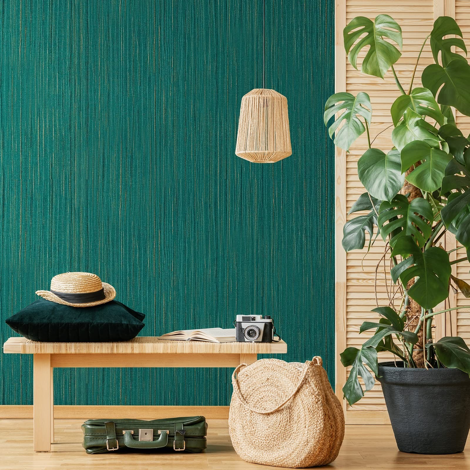Grasscloth Peel and Stick Wallpaper Green Grass Cloth Fabric Wall Paper Textu…