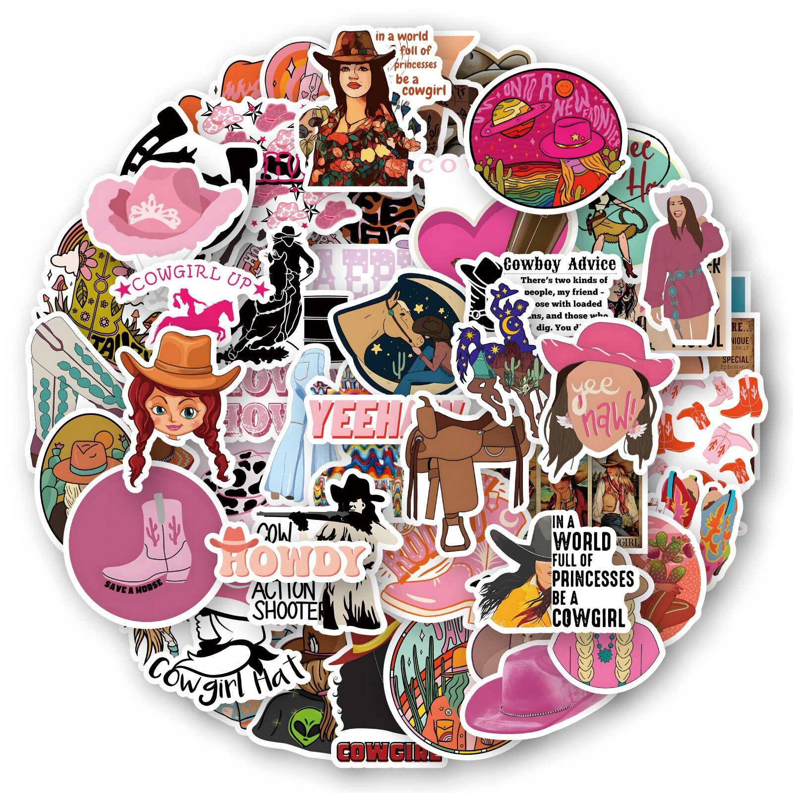 100Pcs Cowgirl Cartoon Sticker for Adults Teens Girls Scrapbooking Water Bottles