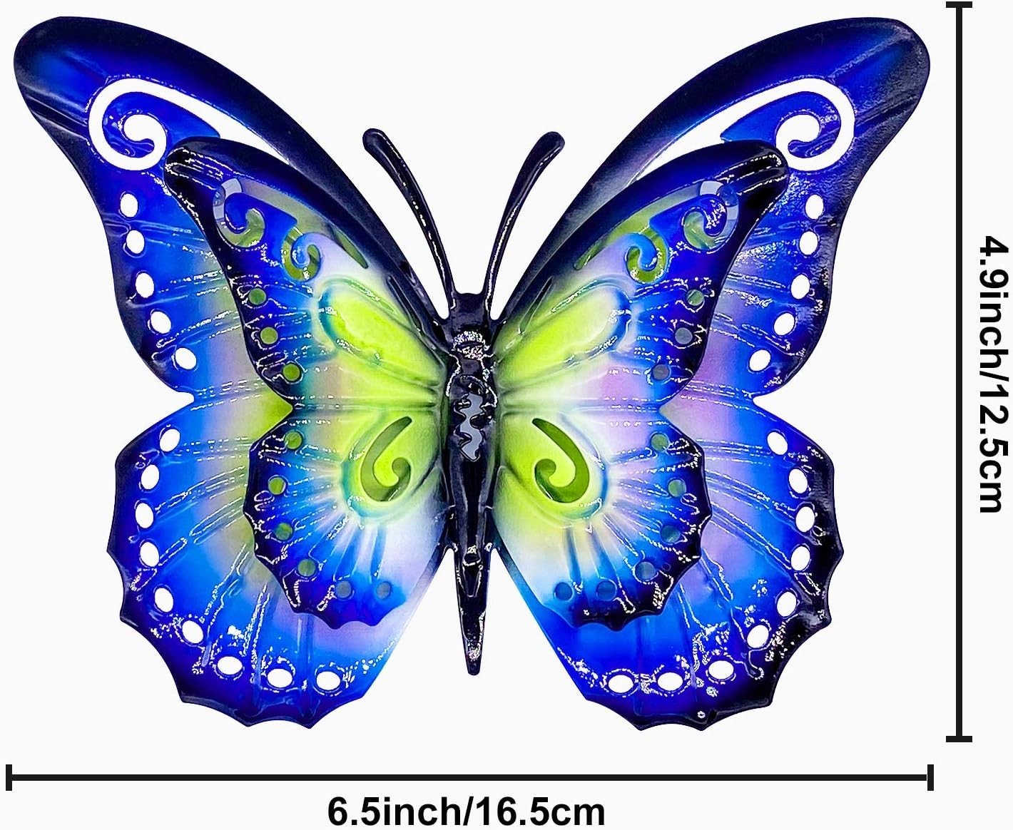 Metal Butterfly Outdoor Wall Decor- 6.5" Double Wings Butterflies, Hanging