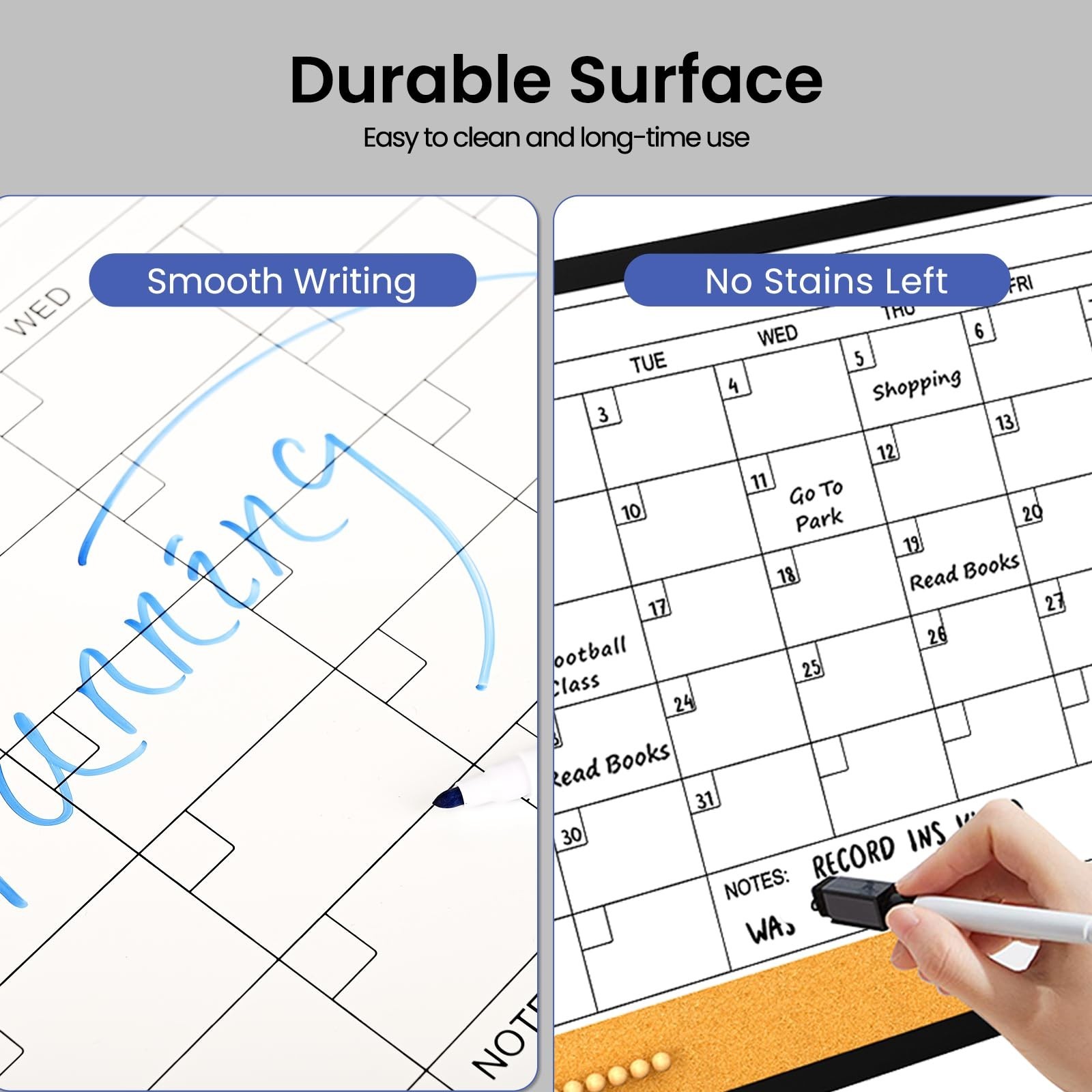 Monthly Whiteboard Calendar with Cork for Wall, 17" x 13" Double-Sided Dry Er…