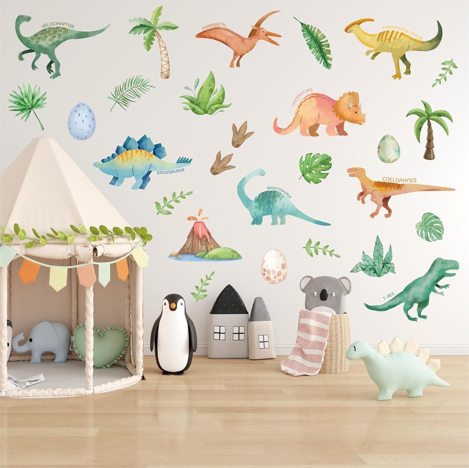 Dinosaur Wall Decals- Dino Palm Tree Wall Stickers Peel and Stick Wall Decor …