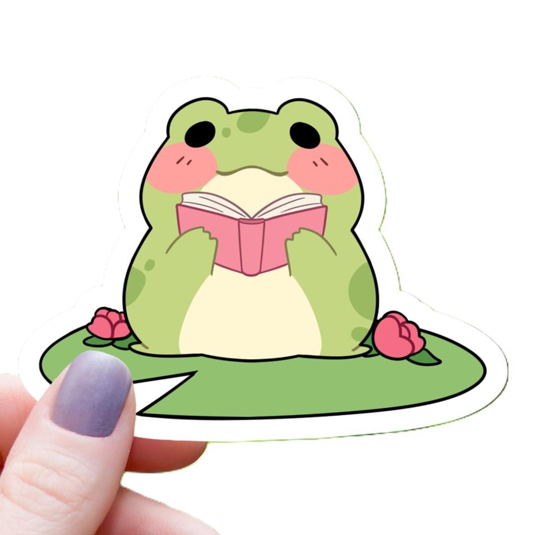 Cute Frog Reading Vinyl Sticker Book Lover Waterproof Laptop Water Bottle Decal