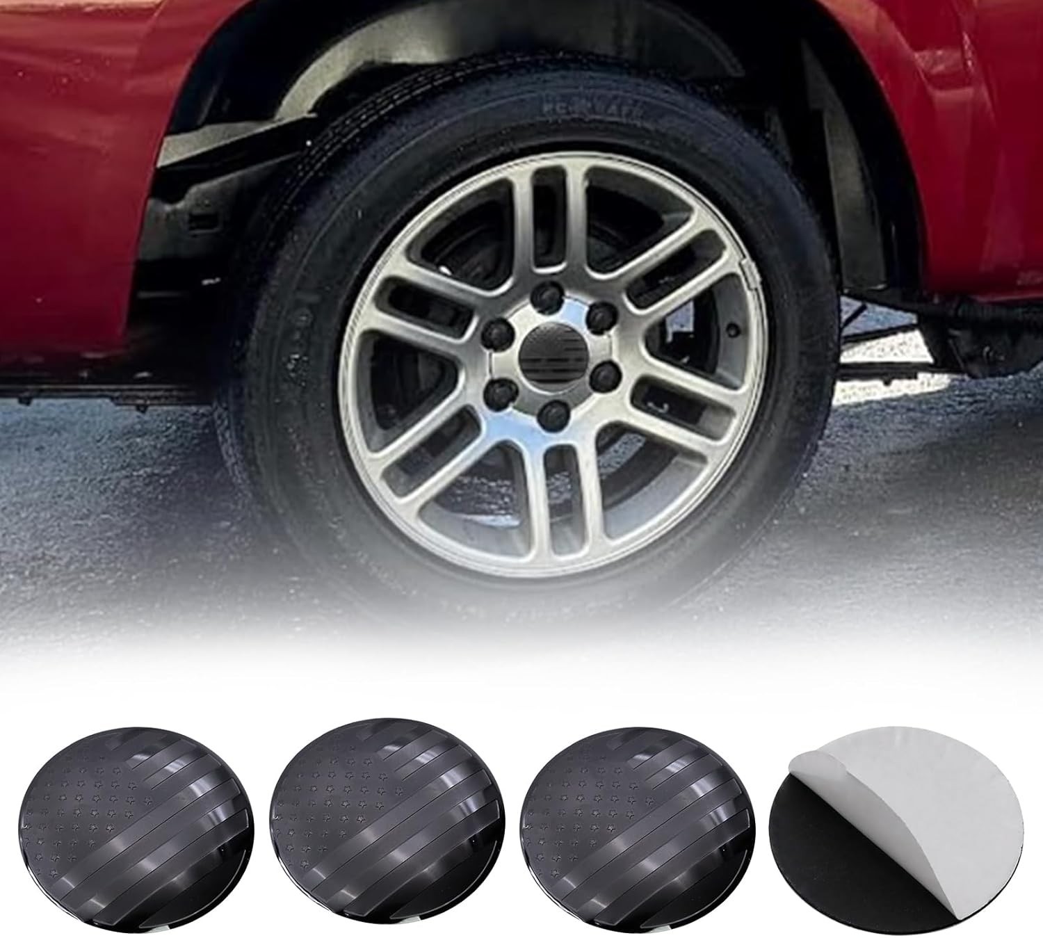 American Flag Wheel Center Caps Decal – 4PCs Custom 3.15 Inch 80mm Black