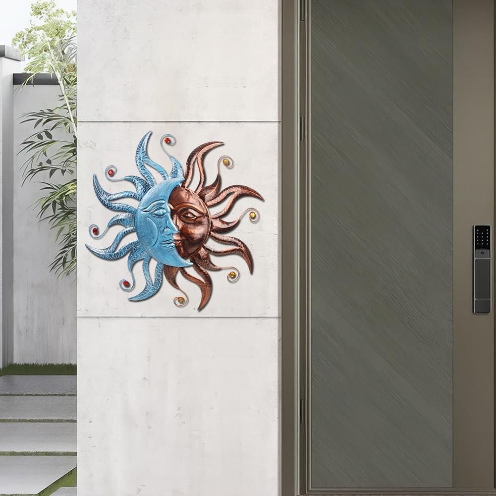 Sun and Moon Metal Wall Decor, 28" Large – Indoor Outdoor