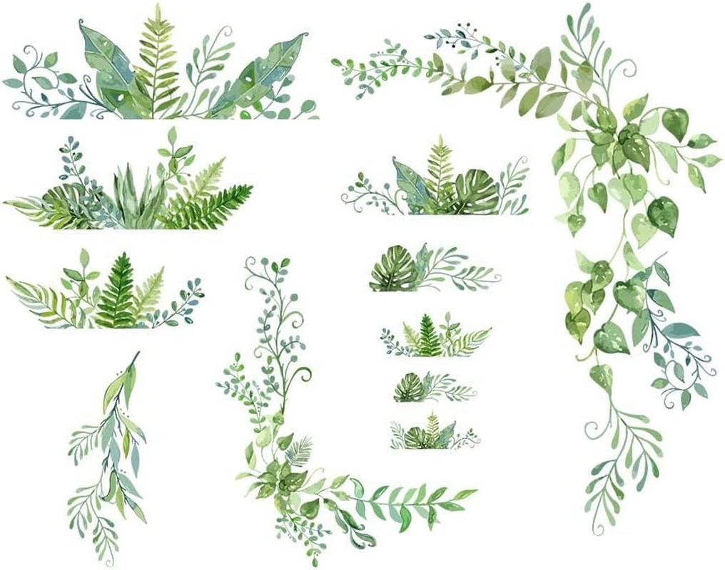 Green Plants Wall Decals 2 Sheets Vinyl Leaves Vines Removable Wall Sticker