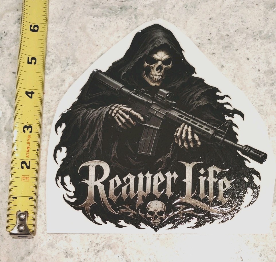 Reaper Life Grim Reaper With AR 15 High Quality UV Printed DTF Sticker 6 Inch