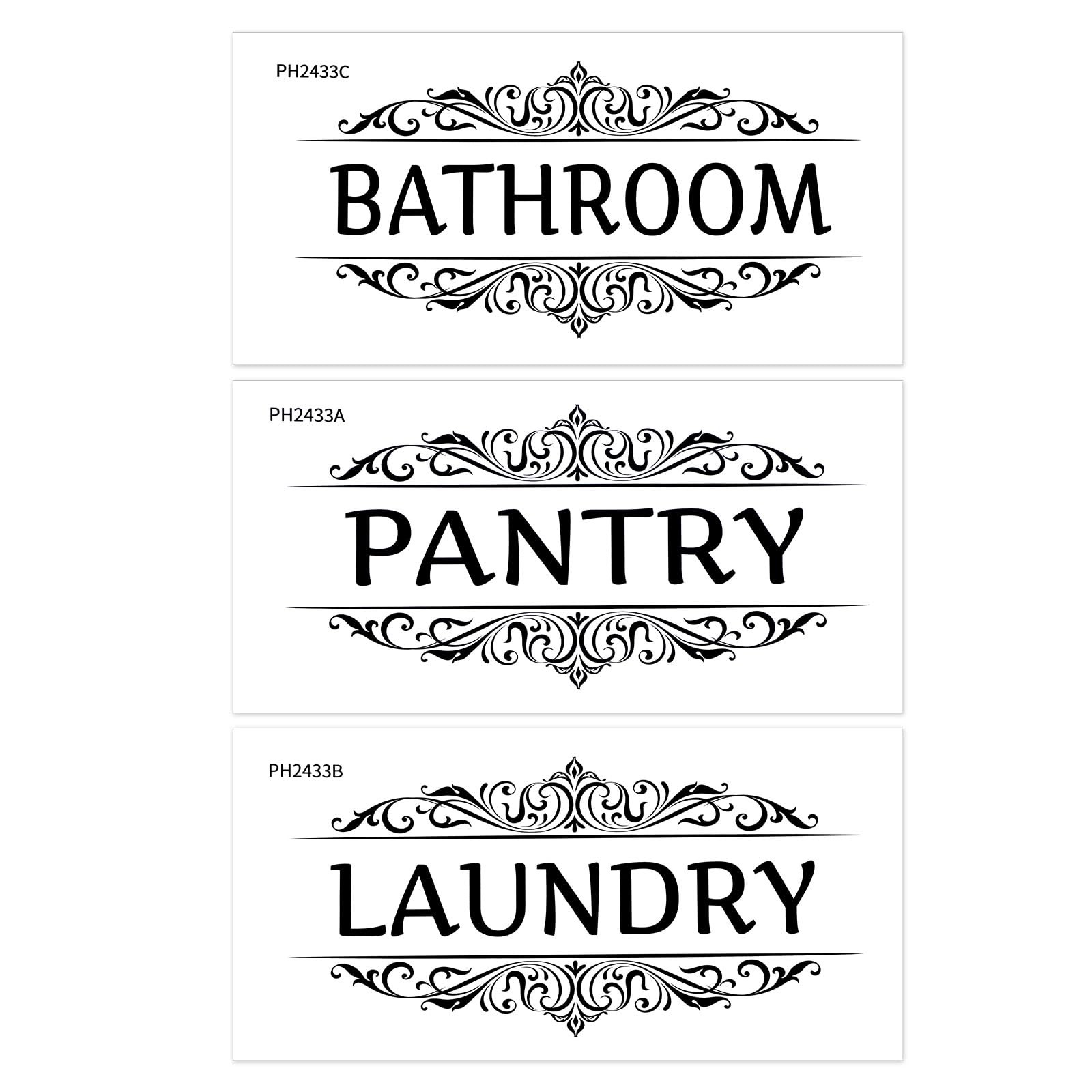 3 Pcs Laundry Room Vinyl Wall Stickers Pantry 11.8 x 5.9 inches, White