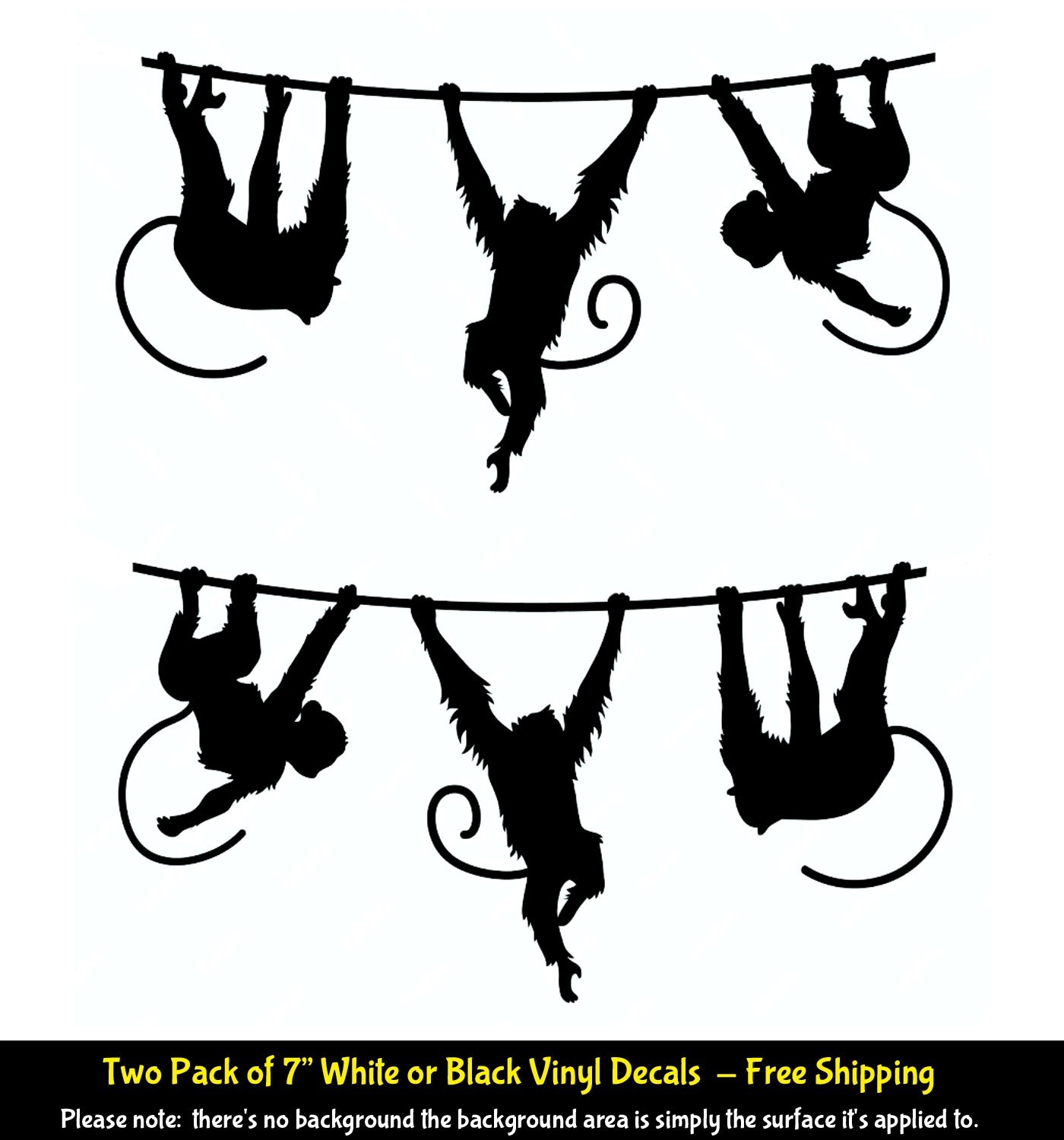 Three Monkeys Having Fun 7" Vinyl Decals Car Window Any Flat Surface