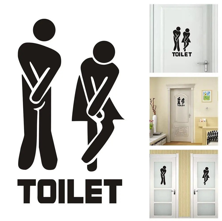 1pc Black Funny Toilet Wall Sticker Waterproof Bathroom Door Decal – NEW