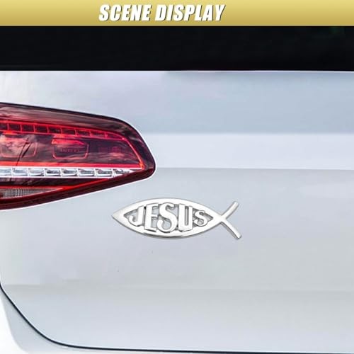 2PCS Jesus Fish Decal Sticker, 3D Chrome Metal Car Emblem, Waterproof Silver