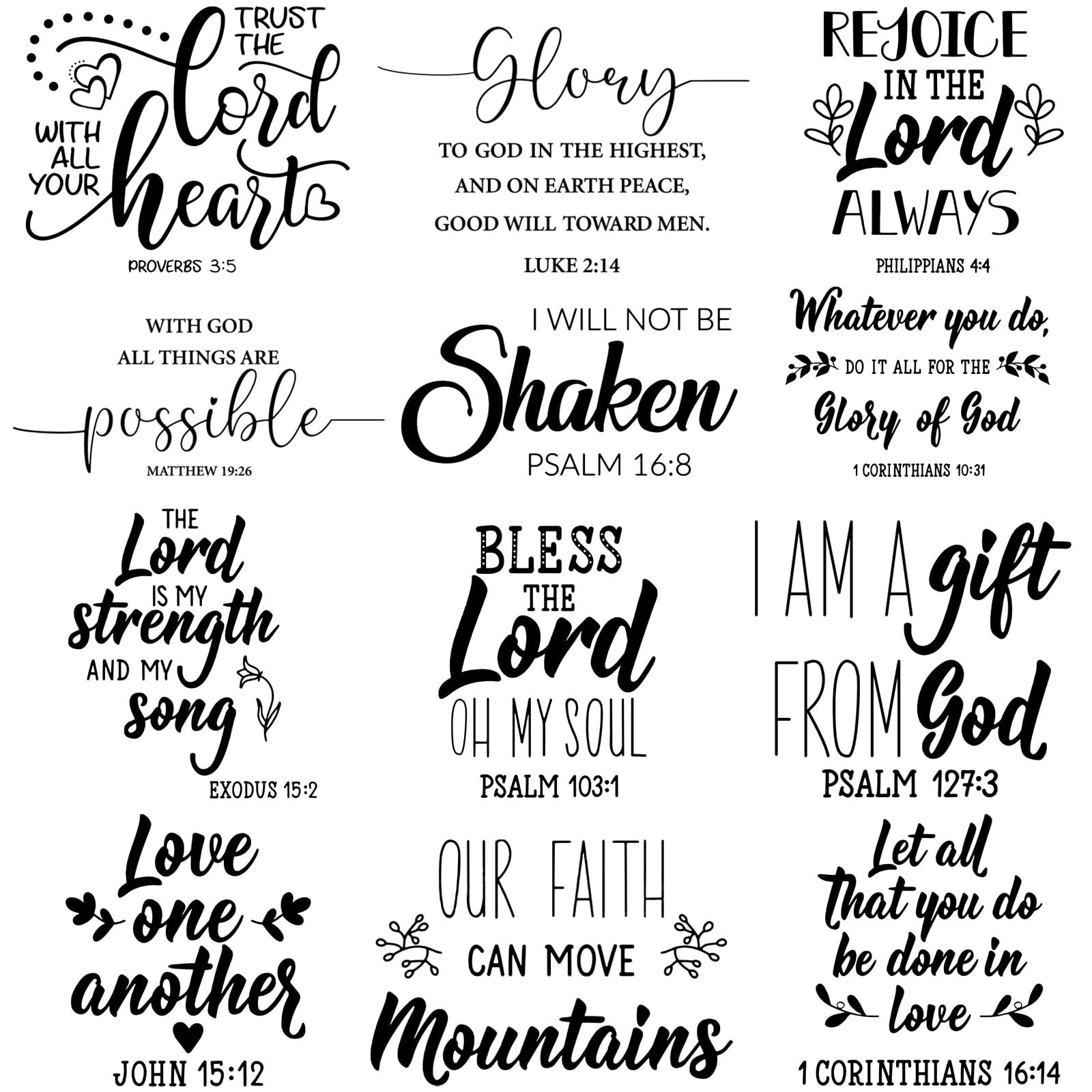 Religious Wall Decals 12 Pcs, Bible Verse Stickers, Inspirational Decor, Black