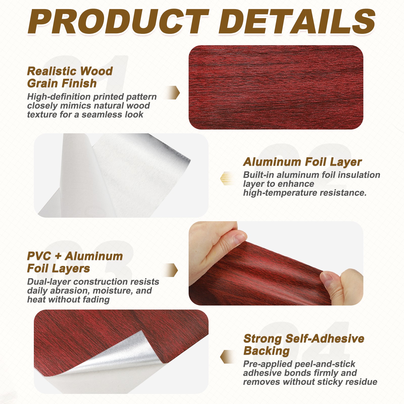 Wood Grain Repair Tape, 3.15 Inch x 16.4 ft Self Adhesive, Red
