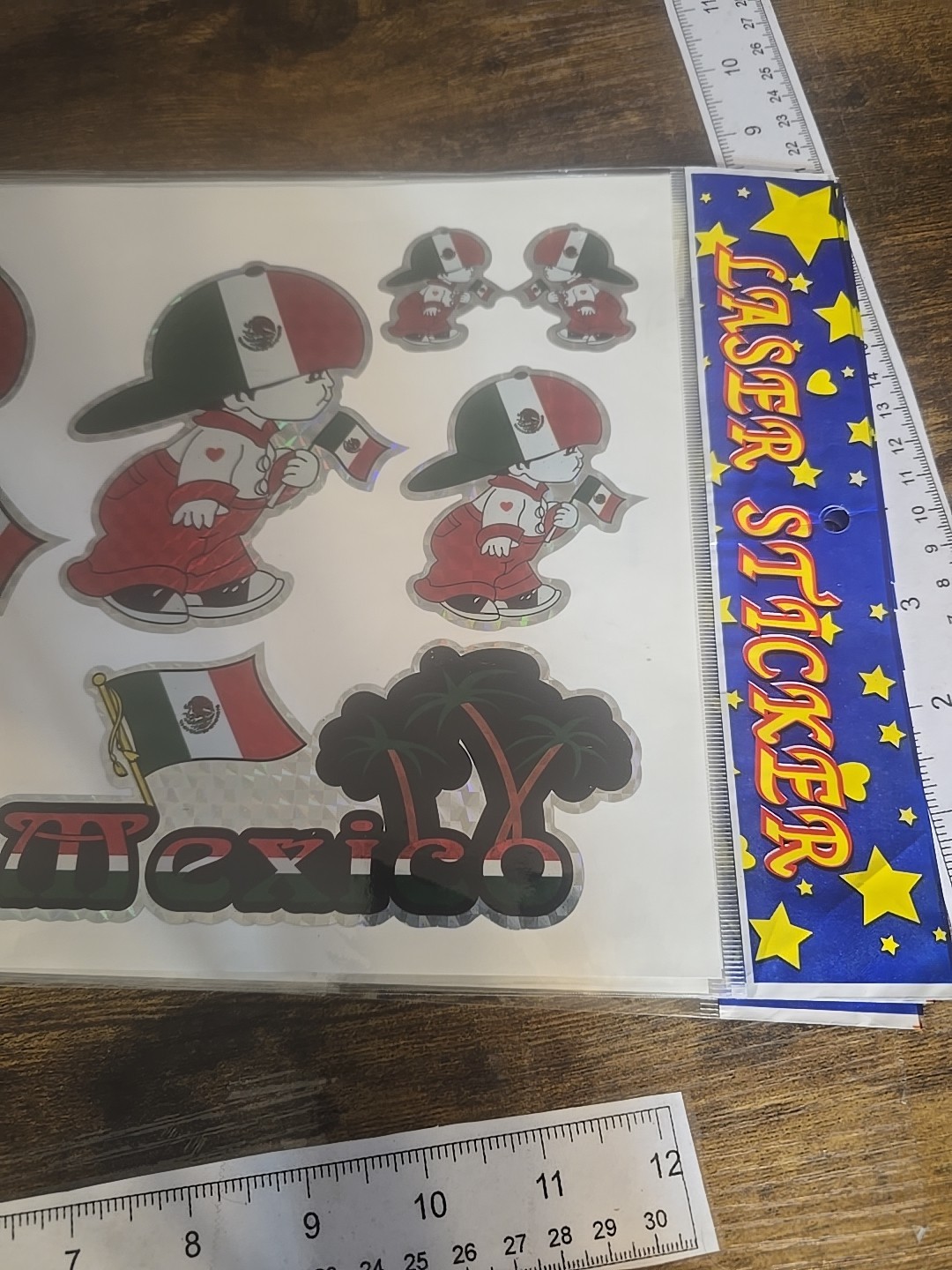 Mexican Boy holding Mexican flag Laser Sticker 5 stickers on sheet- READ THE DSC