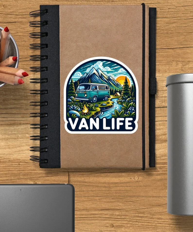 Van Life Sticker – Water-Resistant Camping Decal, Mountain Nature, Outdoor Adven