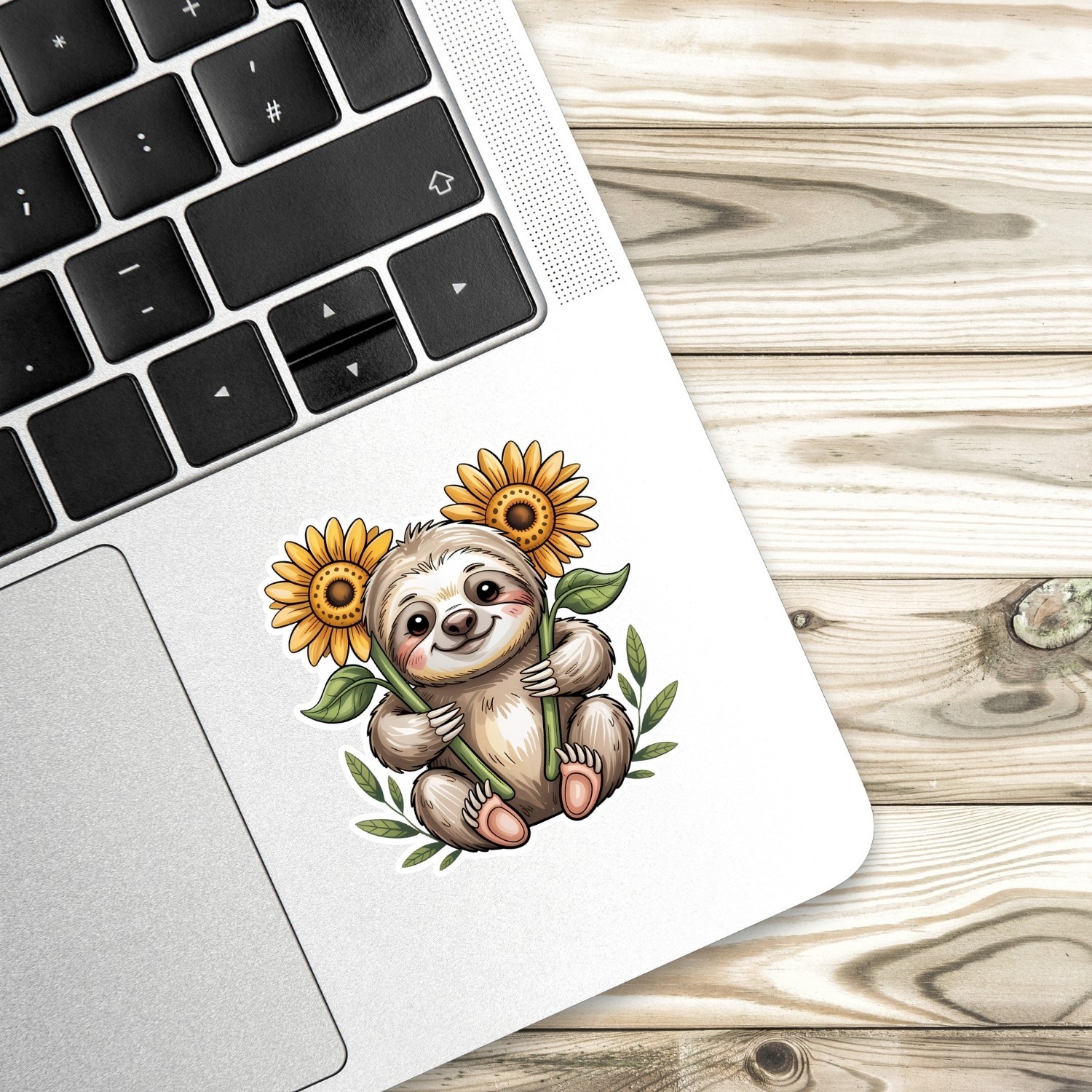 4pcs Sloth with Sunflower Stickers – Cute Floral Animal Vinyl Decals for Laptop